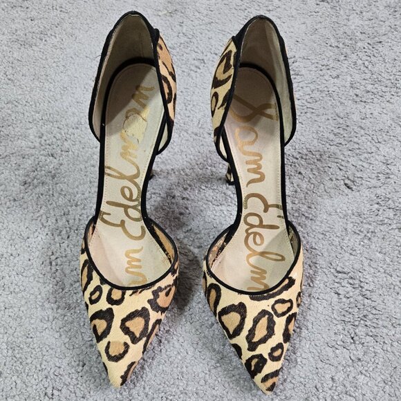 Sam Edelman Delilah Genuine Calf Hair Leopard Print D'Orsay Pointed Toe Pumps - Picture 2 of 12